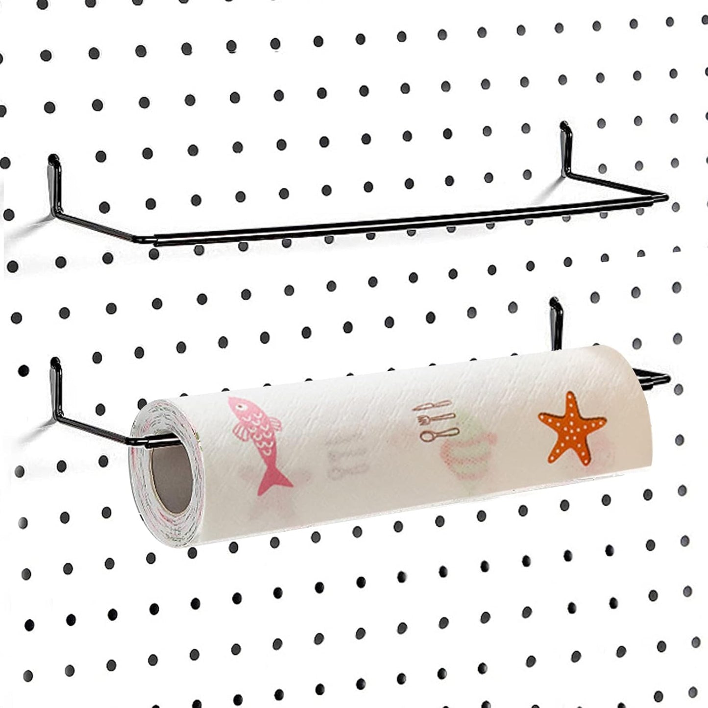 2 Pack Pegboard Towel Holder Pegboard Hooks for Paper Towels, Kitchen Towels, Stickers, Tapes Great Peg Board V1258-DP02-B-1317