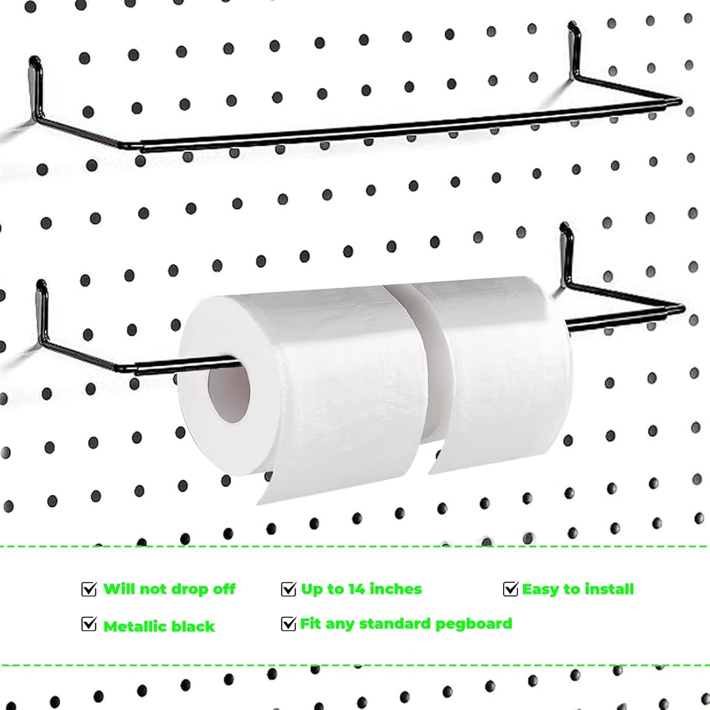 2 Pack Pegboard Towel Holder Pegboard Hooks for Paper Towels, Kitchen Towels, Stickers, Tapes Great Peg Board V1258-DP02-B-1317