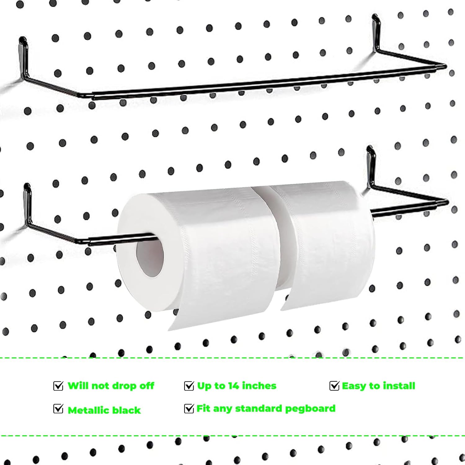 2 Pack Pegboard Towel Holder Pegboard Hooks for Paper Towels, Kitchen Towels, Stickers, Tapes Great Peg Board V1258-DP02-B-1317