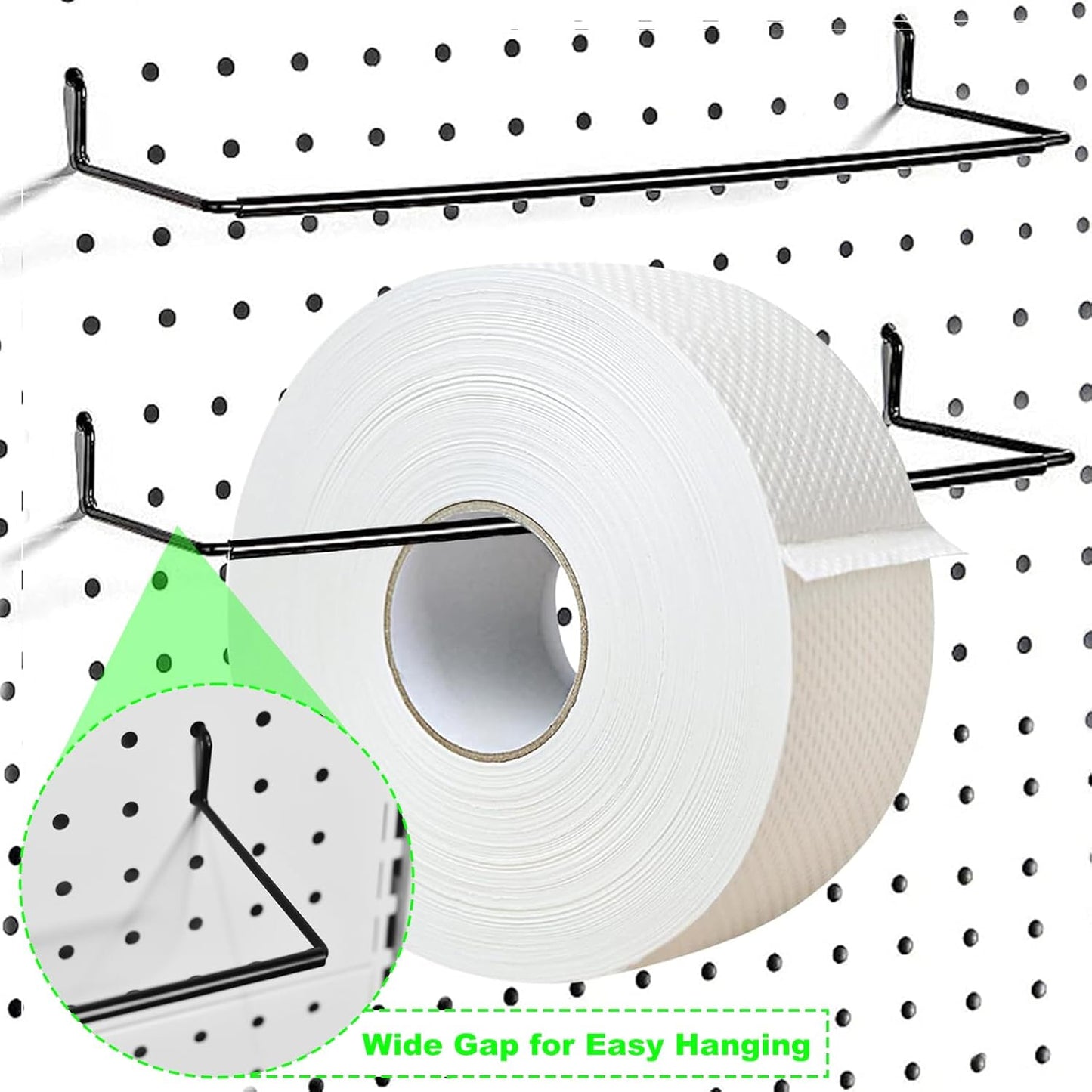 2 Pack Pegboard Towel Holder Pegboard Hooks for Paper Towels, Kitchen Towels, Stickers, Tapes Great Peg Board V1258-DP02-B-1317