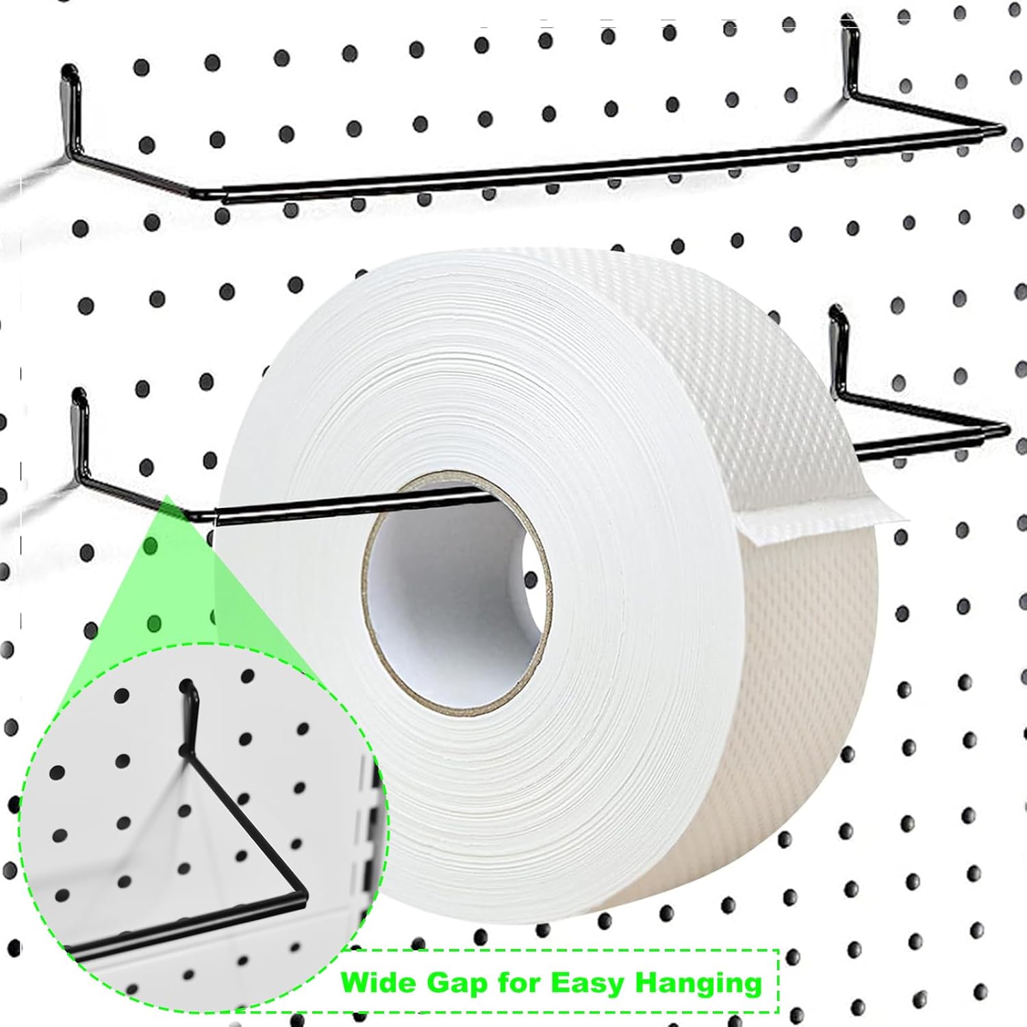 2 Pack Pegboard Towel Holder Pegboard Hooks for Paper Towels, Kitchen Towels, Stickers, Tapes Great Peg Board V1258-DP02-B-1317