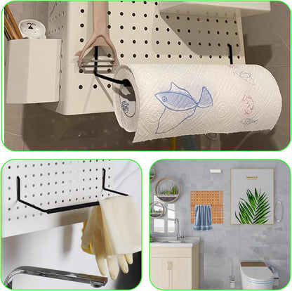 2 Pack Pegboard Towel Holder Pegboard Hooks for Paper Towels, Kitchen Towels, Stickers, Tapes Great Peg Board V1258-DP02-B-1317