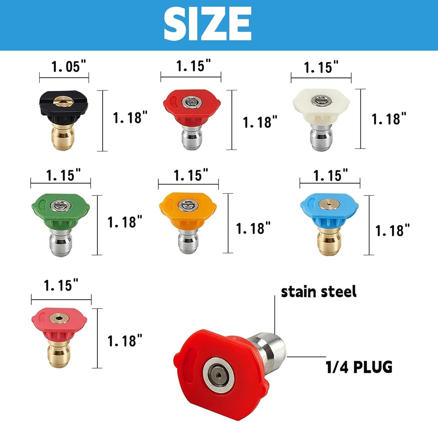 Pressure Washer Tips, Pressure Washer Nozzle Tip with Holder, 7 Nozzle Tips, 1/4 Inch Quick Connect, 4000 PSI V1258-DP02-B-132