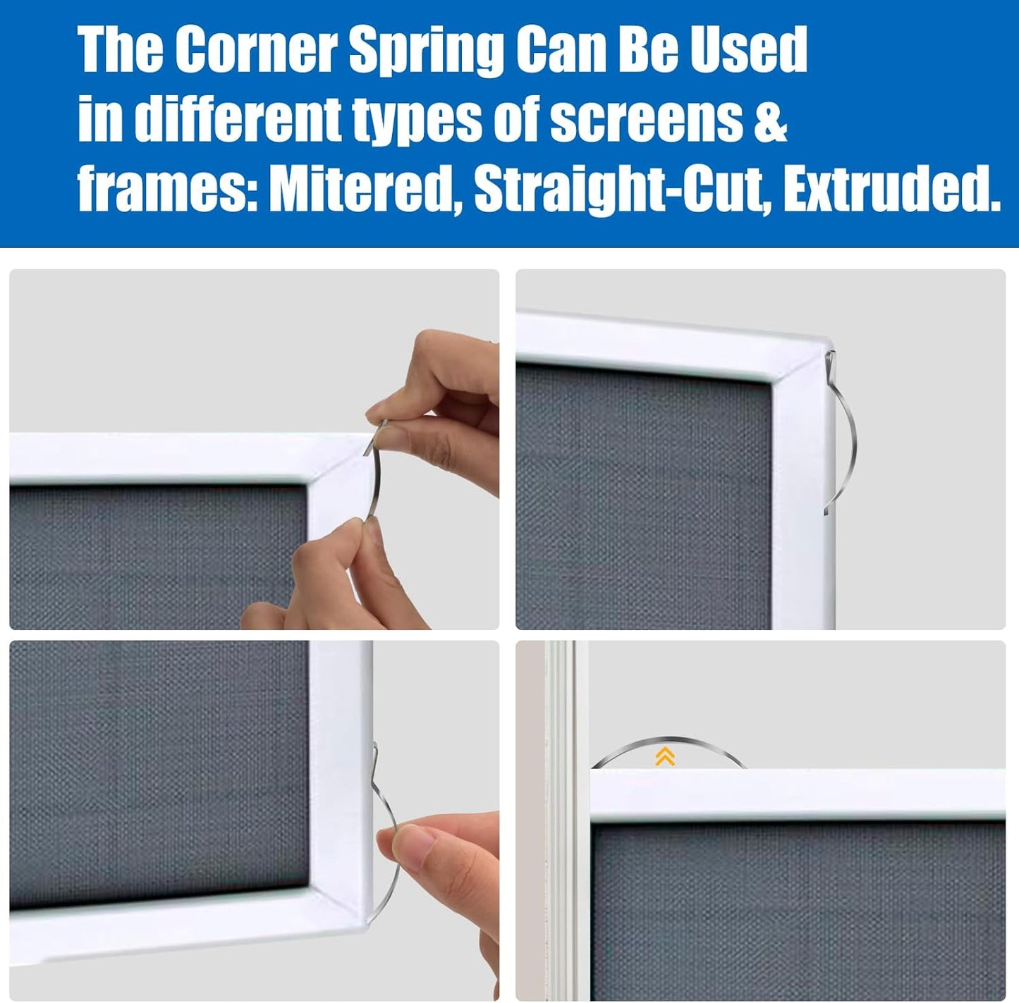 50Pcs Corner Mount Flat Window Spring Window Screen Tension Spring Corner Clips Stainless Steel Window Screen V1258-DP02-B-1323