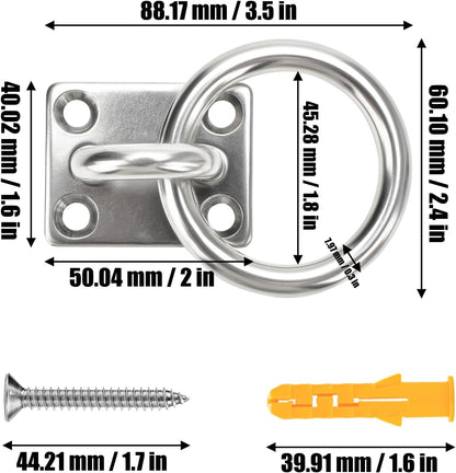 AccEncy 2Pcs M8 Stainless Steel Extra Large Heavy Duty Ring and Square Wall Mount Ceiling Indoor/Outdoor Hooks V1258-DP02-B-1326