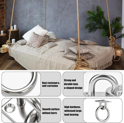 AccEncy 2Pcs M8 Stainless Steel Extra Large Heavy Duty Ring and Square Wall Mount Ceiling Indoor/Outdoor Hooks V1258-DP02-B-1326