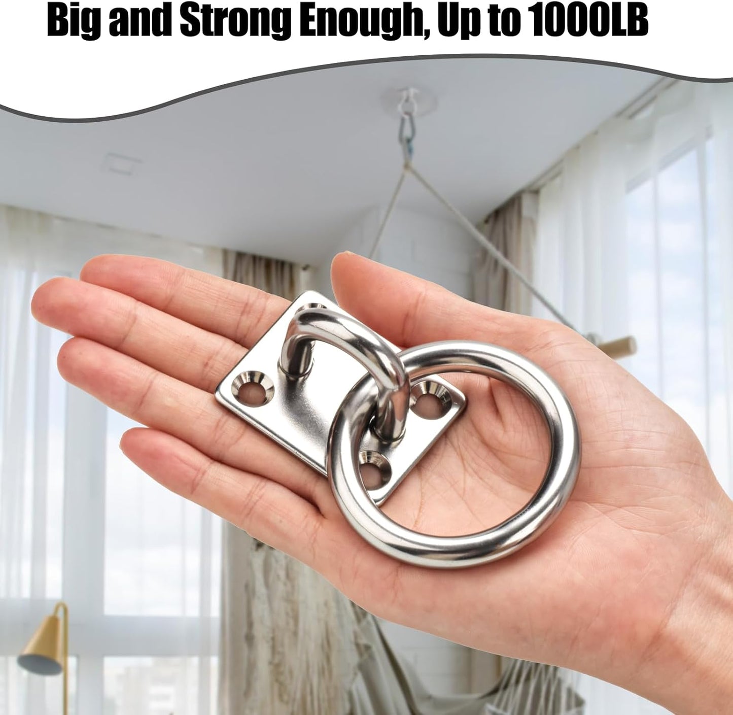 AccEncy 2Pcs M8 Stainless Steel Extra Large Heavy Duty Ring and Square Wall Mount Ceiling Indoor/Outdoor Hooks V1258-DP02-B-1326
