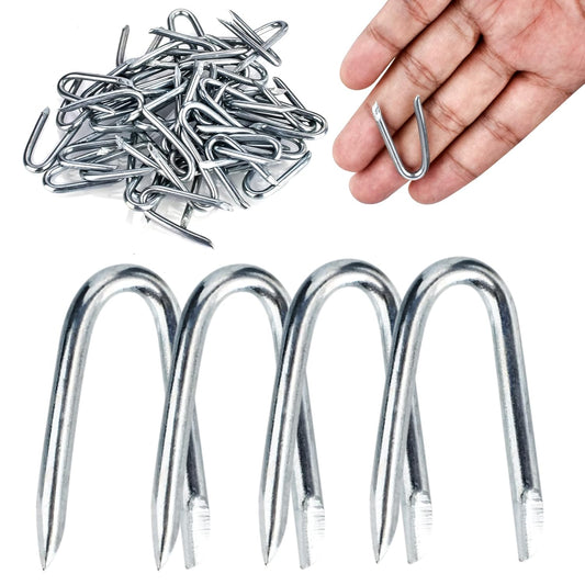 Steel Wire Fencing Staples 50Pcs Galvanized U Shaped Nails 1-1/4'' for Wire Mesh & Woven Fencing, Fence Post V1258-DP02-B-1329