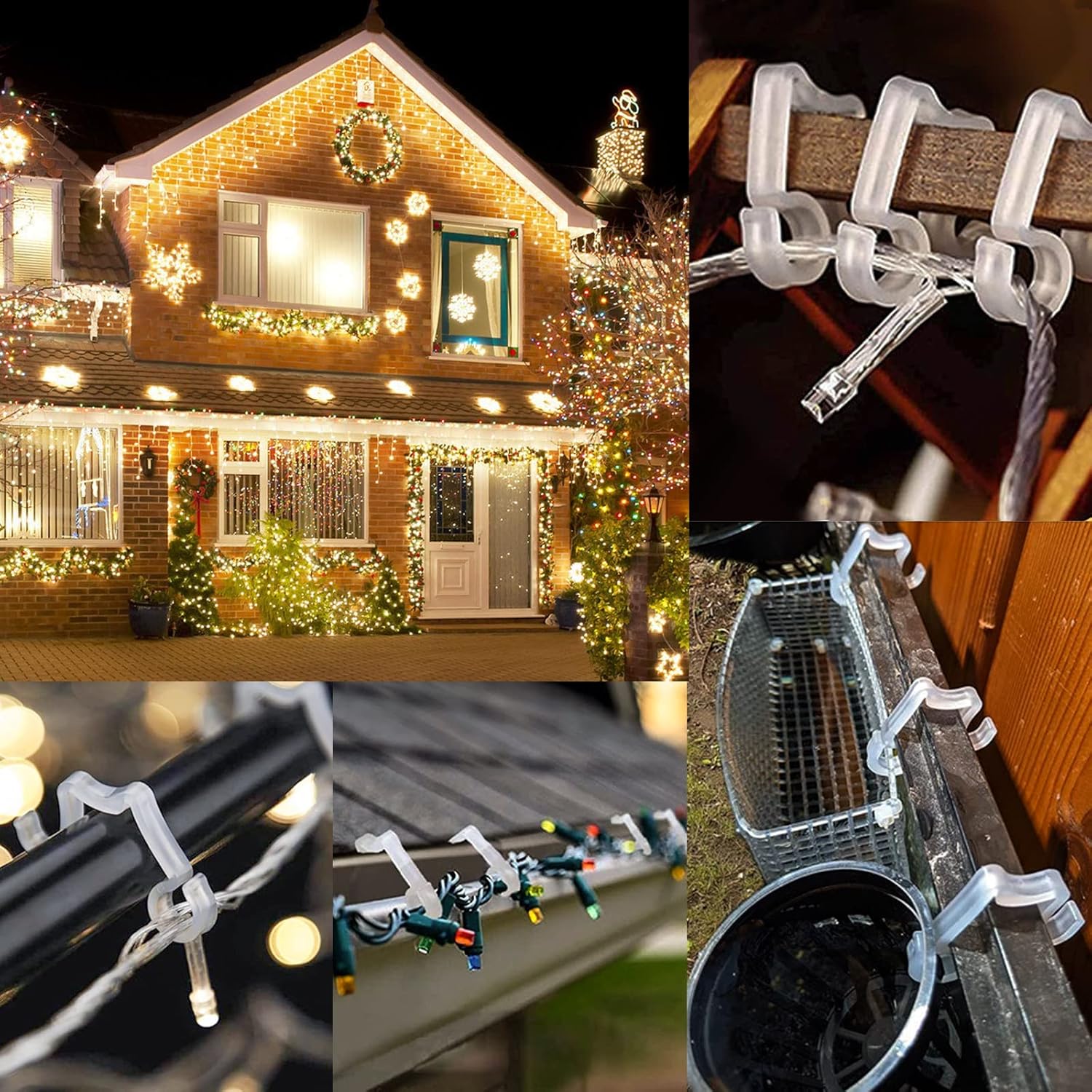 100 Pcs Outdoor Light Clips Hooks for Outdoor String Lights Gutter Clips for Hanging Christmas Village V1258-DP02-B-1333