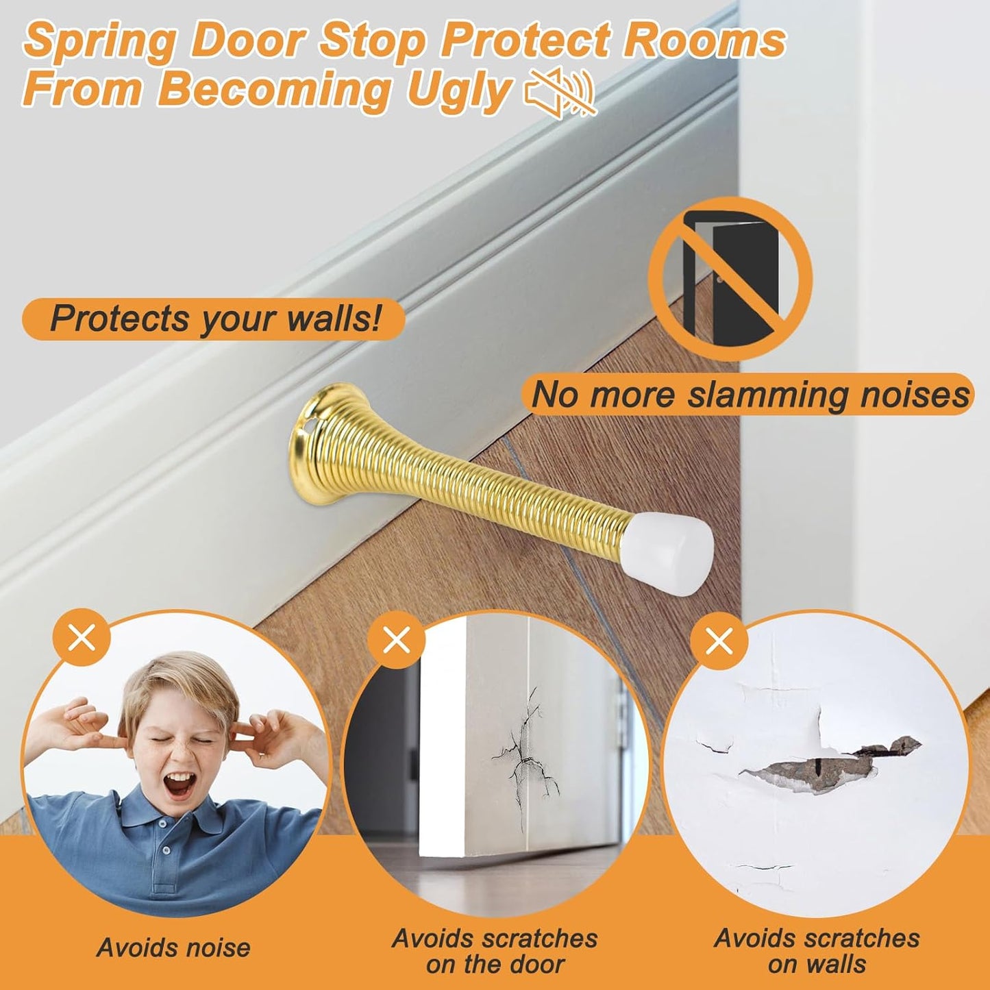 Spring Door Stoppers, 12 Pack Door Stops Wall Protector, Doorstops for Inside Door with 6 Rubber Bumper (Gold) V1258-DP02-B-1336