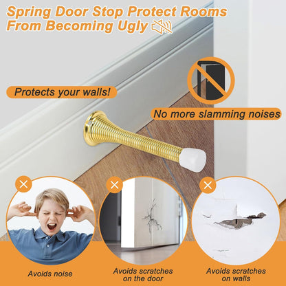 Spring Door Stoppers, 12 Pack Door Stops Wall Protector, Doorstops for Inside Door with 6 Rubber Bumper (Gold) V1258-DP02-B-1336