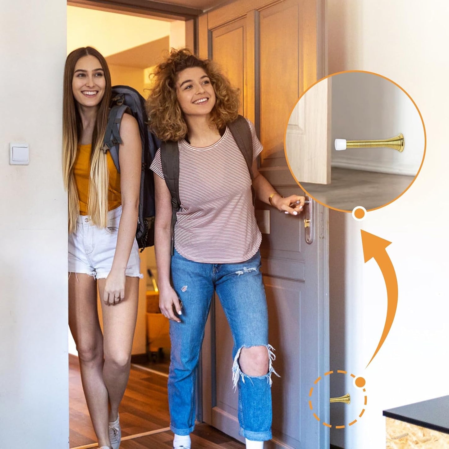 Spring Door Stoppers, 12 Pack Door Stops Wall Protector, Doorstops for Inside Door with 6 Rubber Bumper (Gold) V1258-DP02-B-1336