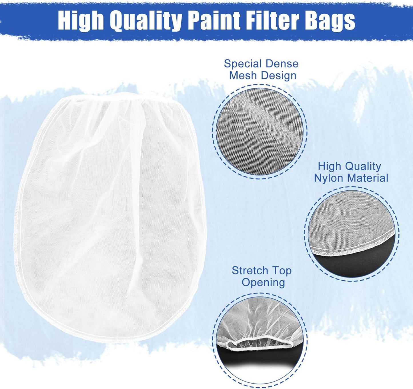 Paint Strainer Bag, 1 Gallon Paint Filter Strainer with Elastic Drawstring, Nylon Mesh Filter White Fine Mesh V1258-DP02-B-1338