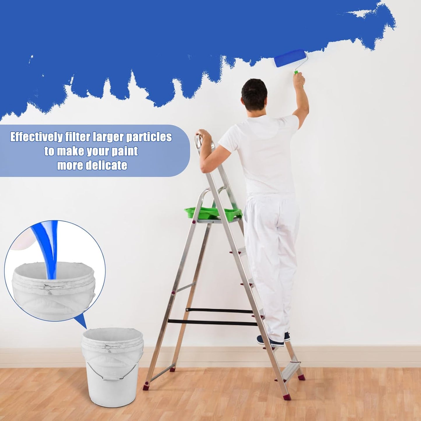 Paint Strainer Bag, 1 Gallon Paint Filter Strainer with Elastic Drawstring, Nylon Mesh Filter White Fine Mesh V1258-DP02-B-1338
