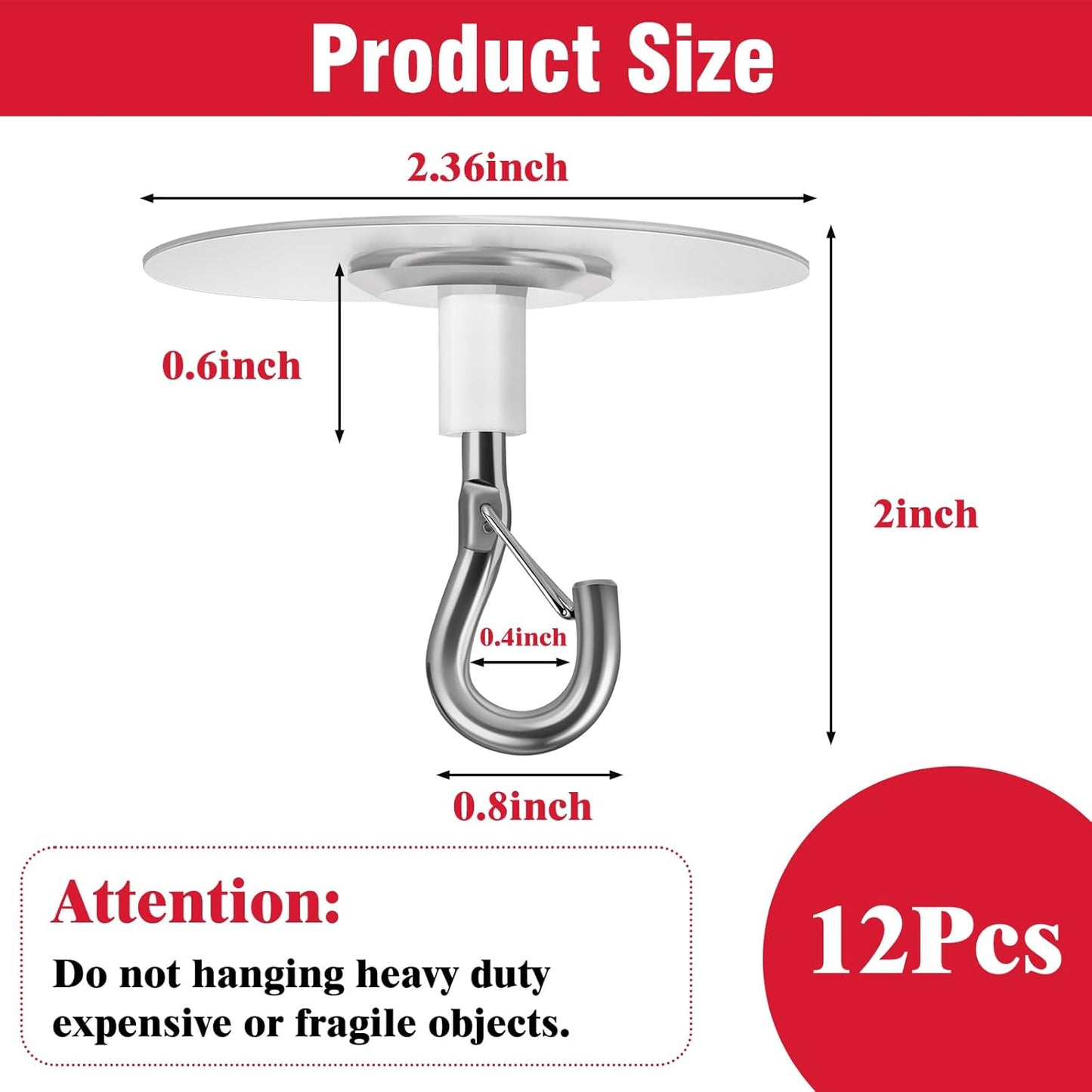 12 Pcs No Hole Adhesive Ceiling Hooks No Drill Ceiling Hanging Hook for Hanging Light Plants Lanterns Wind V1258-DP02-B-1340