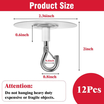 12 Pcs No Hole Adhesive Ceiling Hooks No Drill Ceiling Hanging Hook for Hanging Light Plants Lanterns Wind V1258-DP02-B-1340
