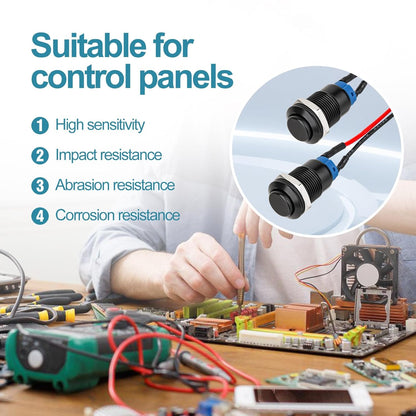 12mm Latching Push Button Switch - Raised Head, Normally Open ON - Off, with Pre - soldered Cable, Aluminium V1258-DP02-B-1346