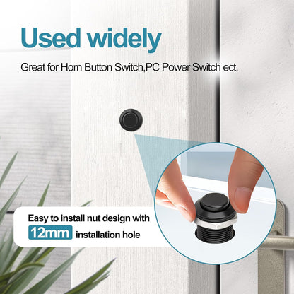 12mm Latching Push Button Switch - Raised Head, Normally Open ON - Off, with Pre - soldered Cable, Aluminium V1258-DP02-B-1346