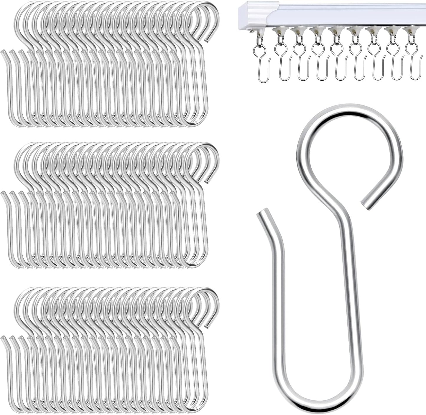S-Shaped Small Metal Curtain Hooks - 60 Pcs Drapery Hooks for Ceiling Track V1258-DP02-B-1349