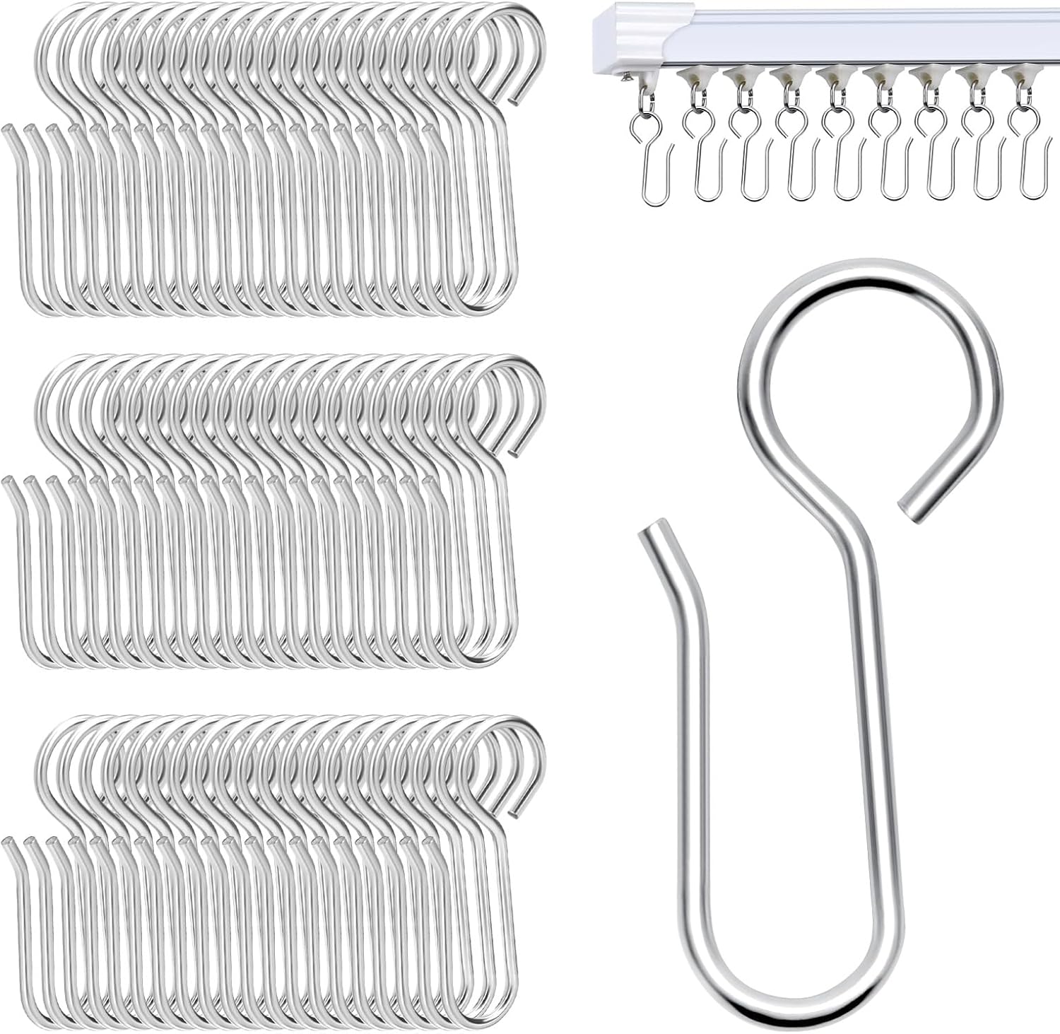 S-Shaped Small Metal Curtain Hooks - 60 Pcs Drapery Hooks for Ceiling Track V1258-DP02-B-1349
