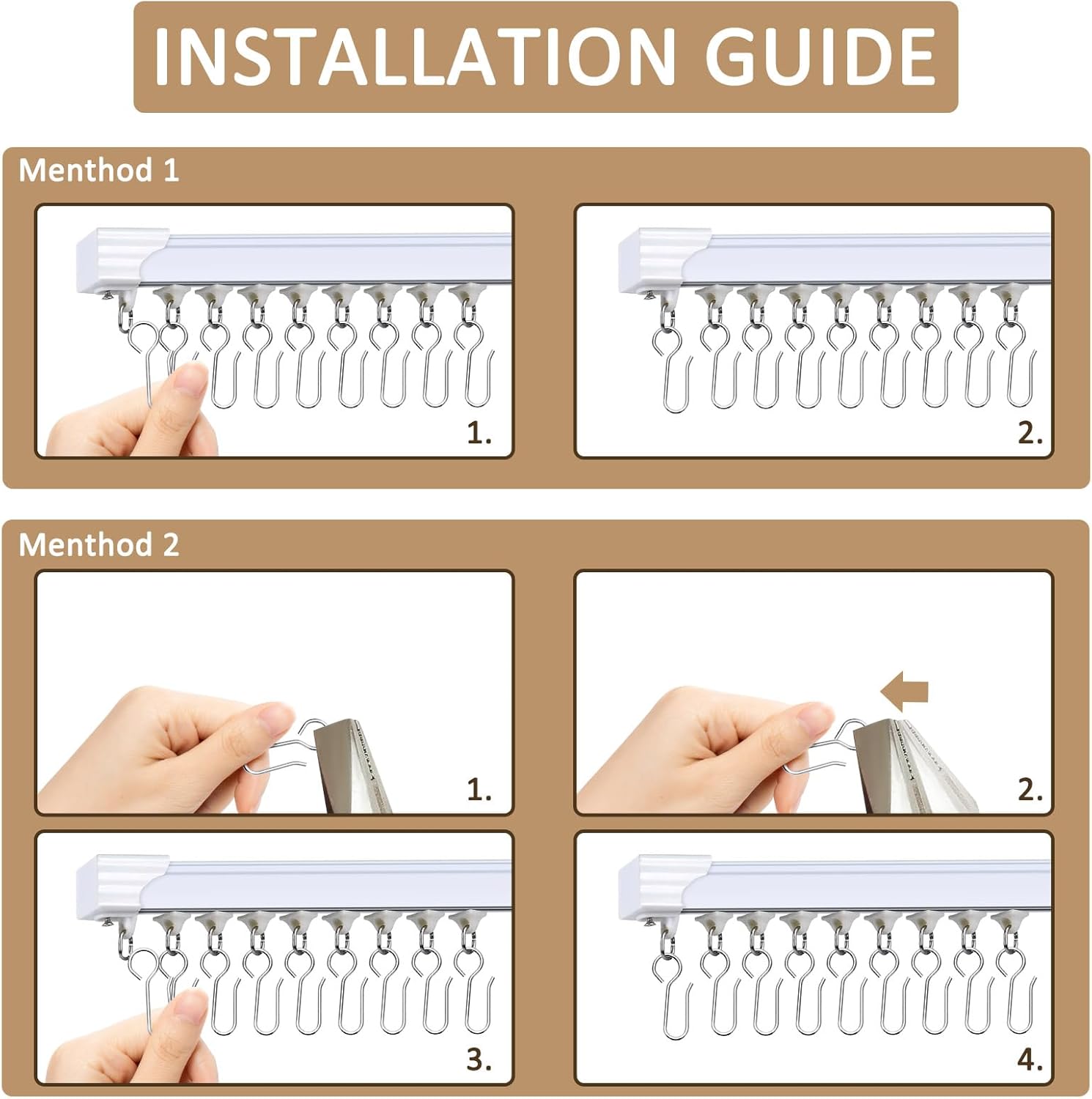S-Shaped Small Metal Curtain Hooks - 60 Pcs Drapery Hooks for Ceiling Track V1258-DP02-B-1349
