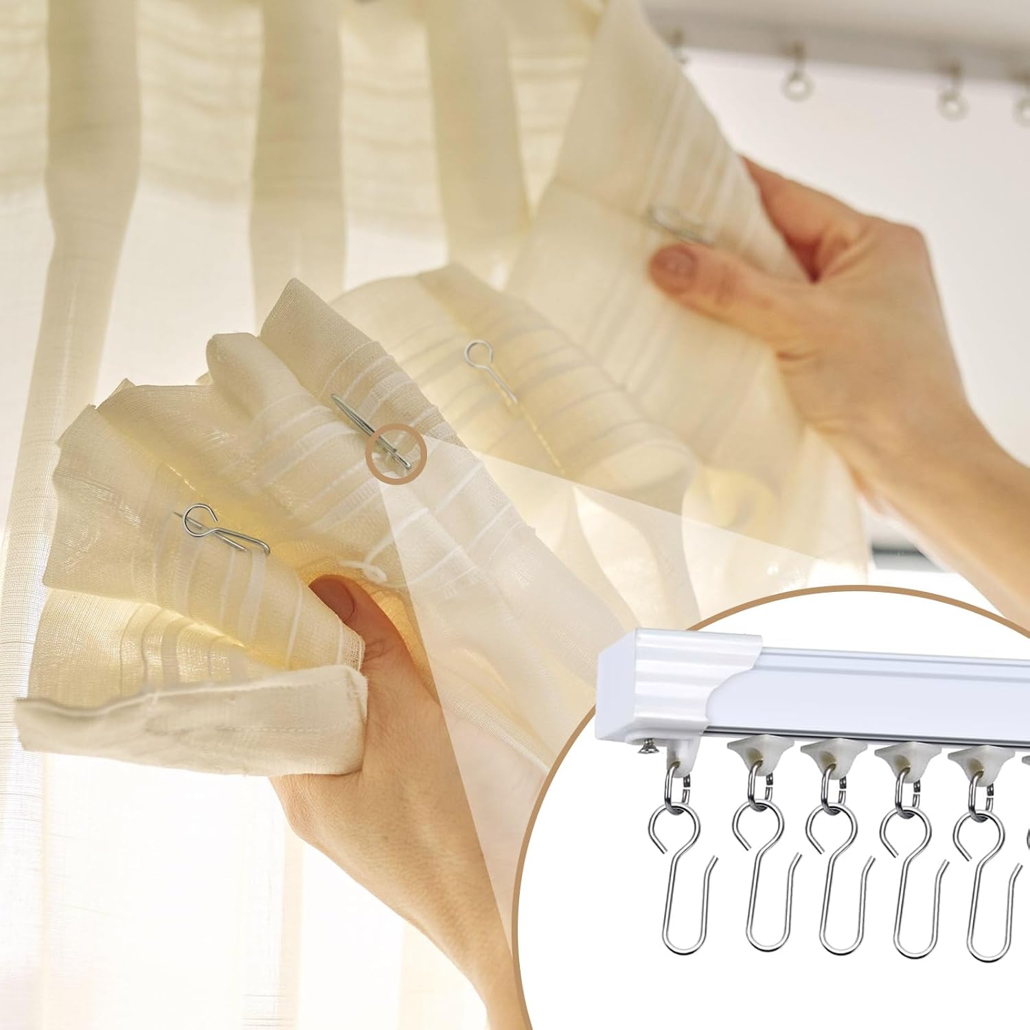 S-Shaped Small Metal Curtain Hooks - 60 Pcs Drapery Hooks for Ceiling Track V1258-DP02-B-1349