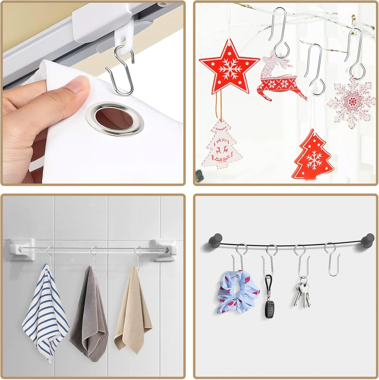 S-Shaped Small Metal Curtain Hooks - 60 Pcs Drapery Hooks for Ceiling Track V1258-DP02-B-1349