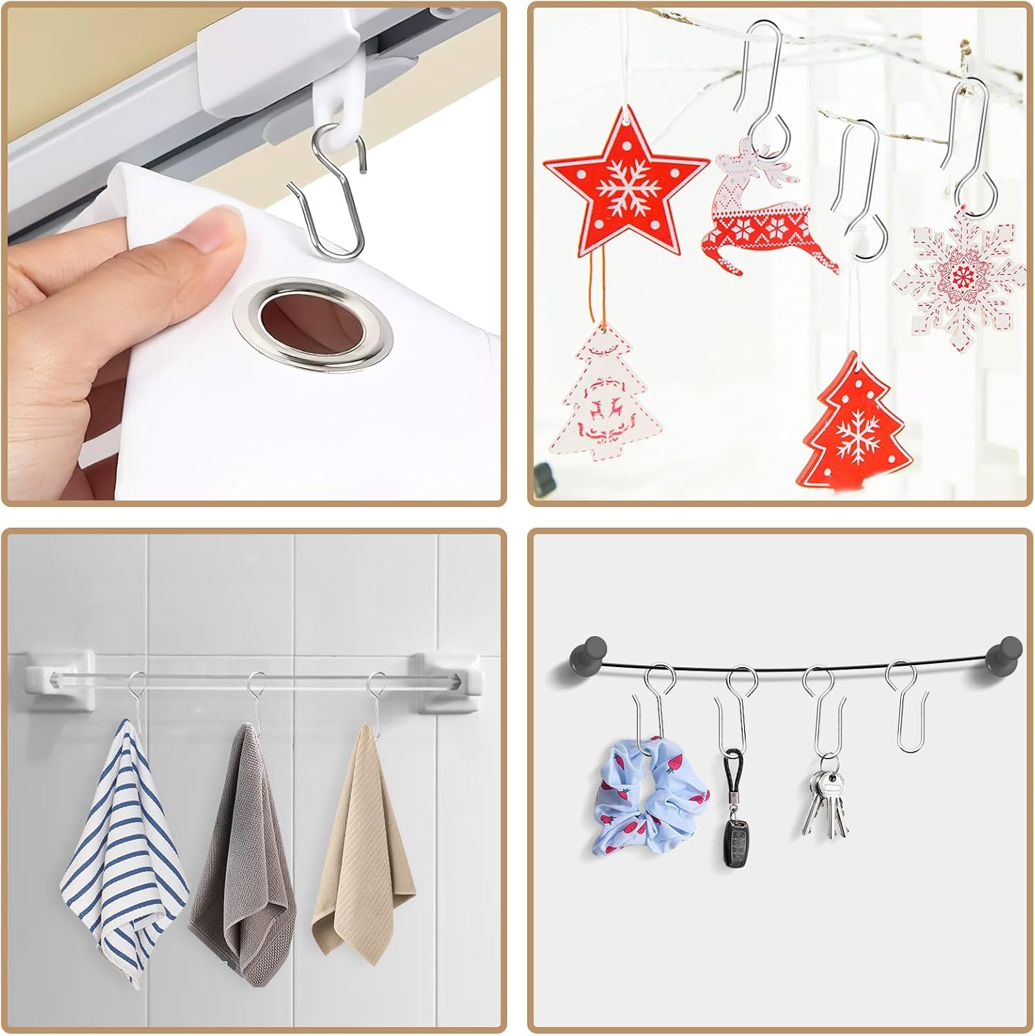 S-Shaped Small Metal Curtain Hooks - 60 Pcs Drapery Hooks for Ceiling Track V1258-DP02-B-1349