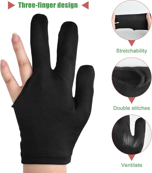 3 Fingers Pool Gloves 20Pcs Billiard Glove Universal Cue Sports Gloves Pool Left Right Hand Gloves Breathable V1258-DP02-B-1353