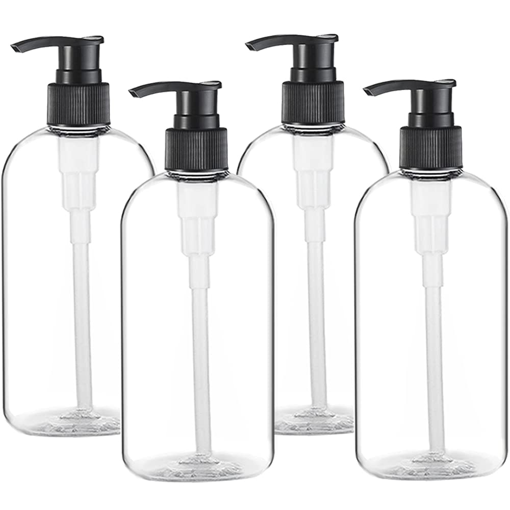 Empty Plastic Pump Bottles Dispenser 4 Pack 16oz/500ml Portable Clear BPA-Free Cylinder Shampoo Loti Hand V1258-DP02-B-1356