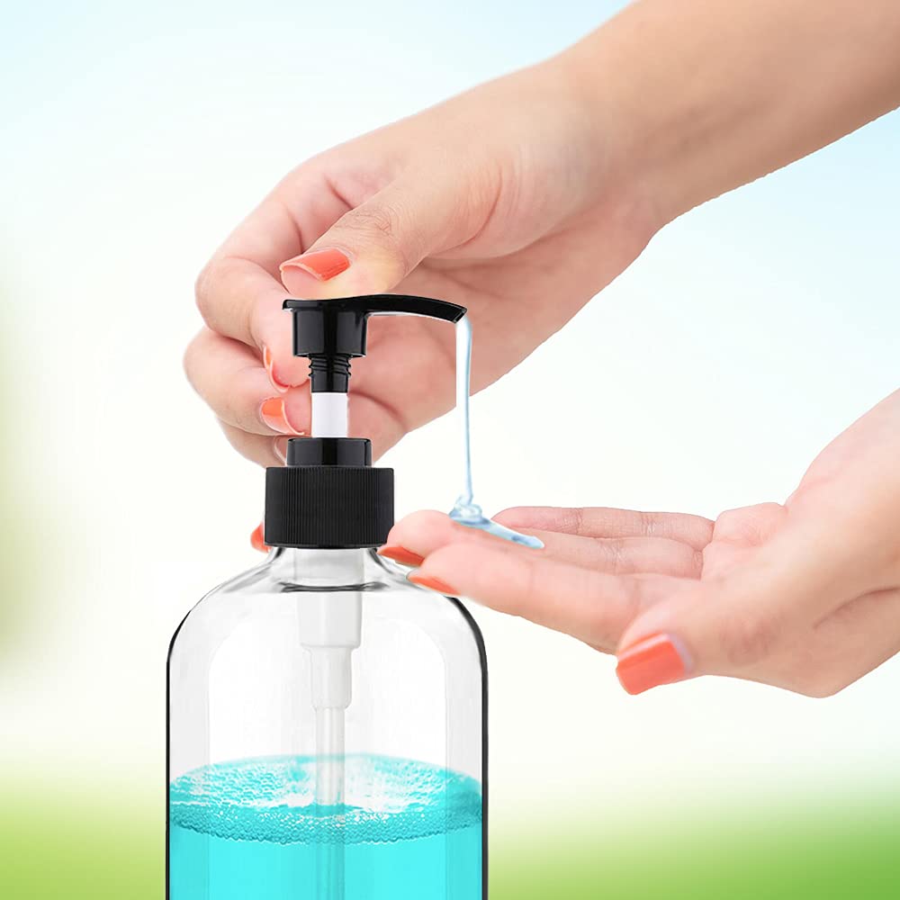 Empty Plastic Pump Bottles Dispenser 4 Pack 16oz/500ml Portable Clear BPA-Free Cylinder Shampoo Loti Hand V1258-DP02-B-1356