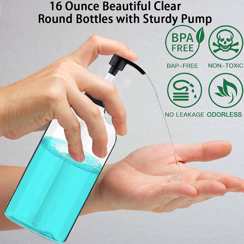 Empty Plastic Pump Bottles Dispenser 4 Pack 16oz/500ml Portable Clear BPA-Free Cylinder Shampoo Loti Hand V1258-DP02-B-1356