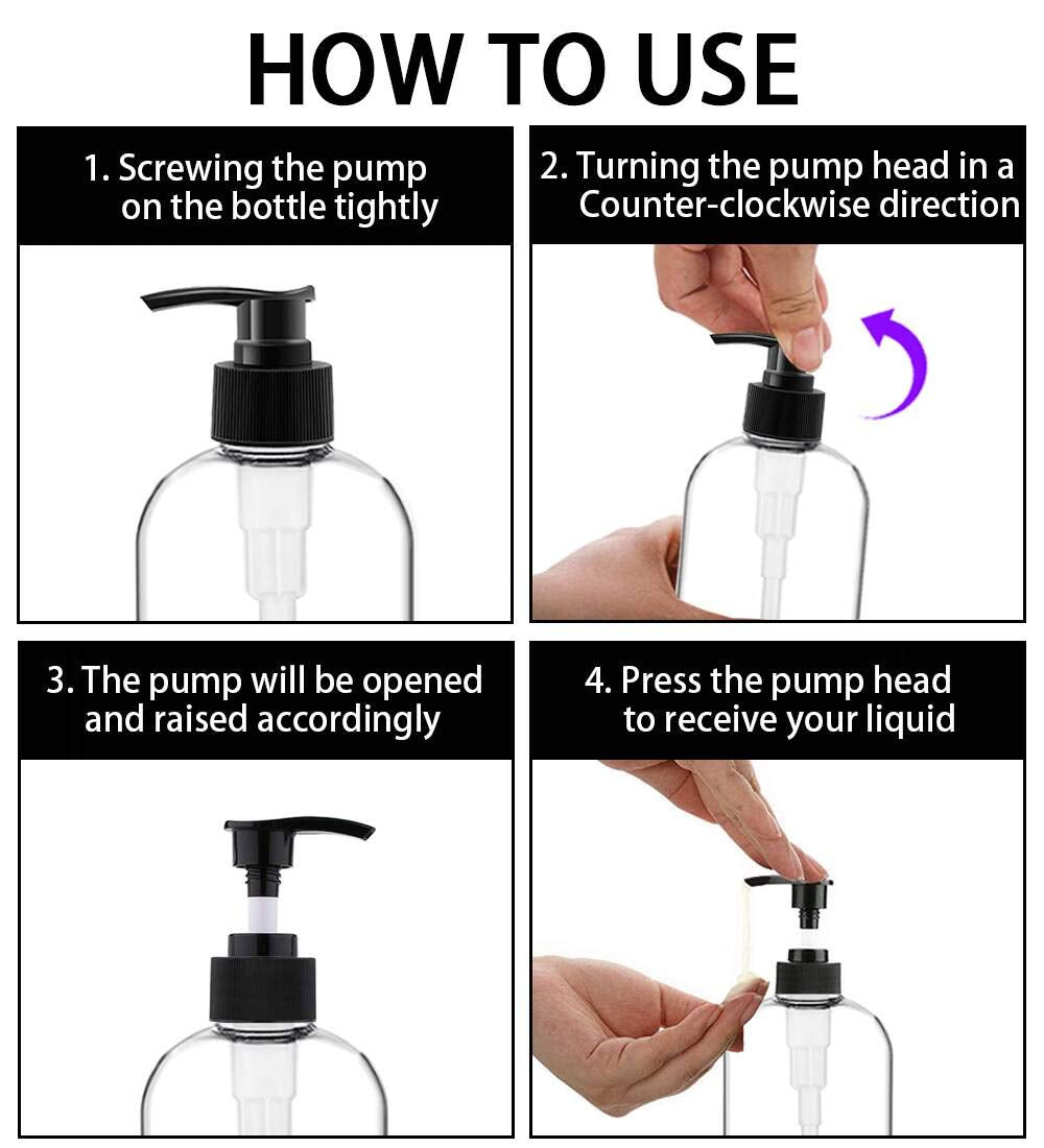 Empty Plastic Pump Bottles Dispenser 4 Pack 16oz/500ml Portable Clear BPA-Free Cylinder Shampoo Loti Hand V1258-DP02-B-1356