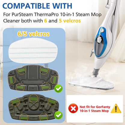 6 Pack Replacement Steam Mop Pads Compatible for PurSteam ThermaPro 10-in-1 V1258-DP02-B-1358