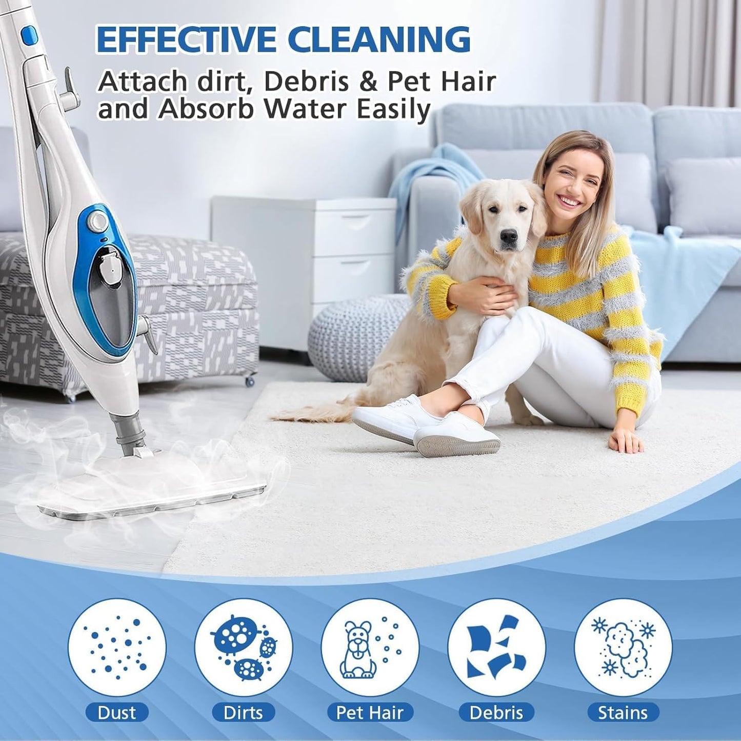 6 Pack Replacement Steam Mop Pads Compatible for PurSteam ThermaPro 10-in-1 V1258-DP02-B-1358