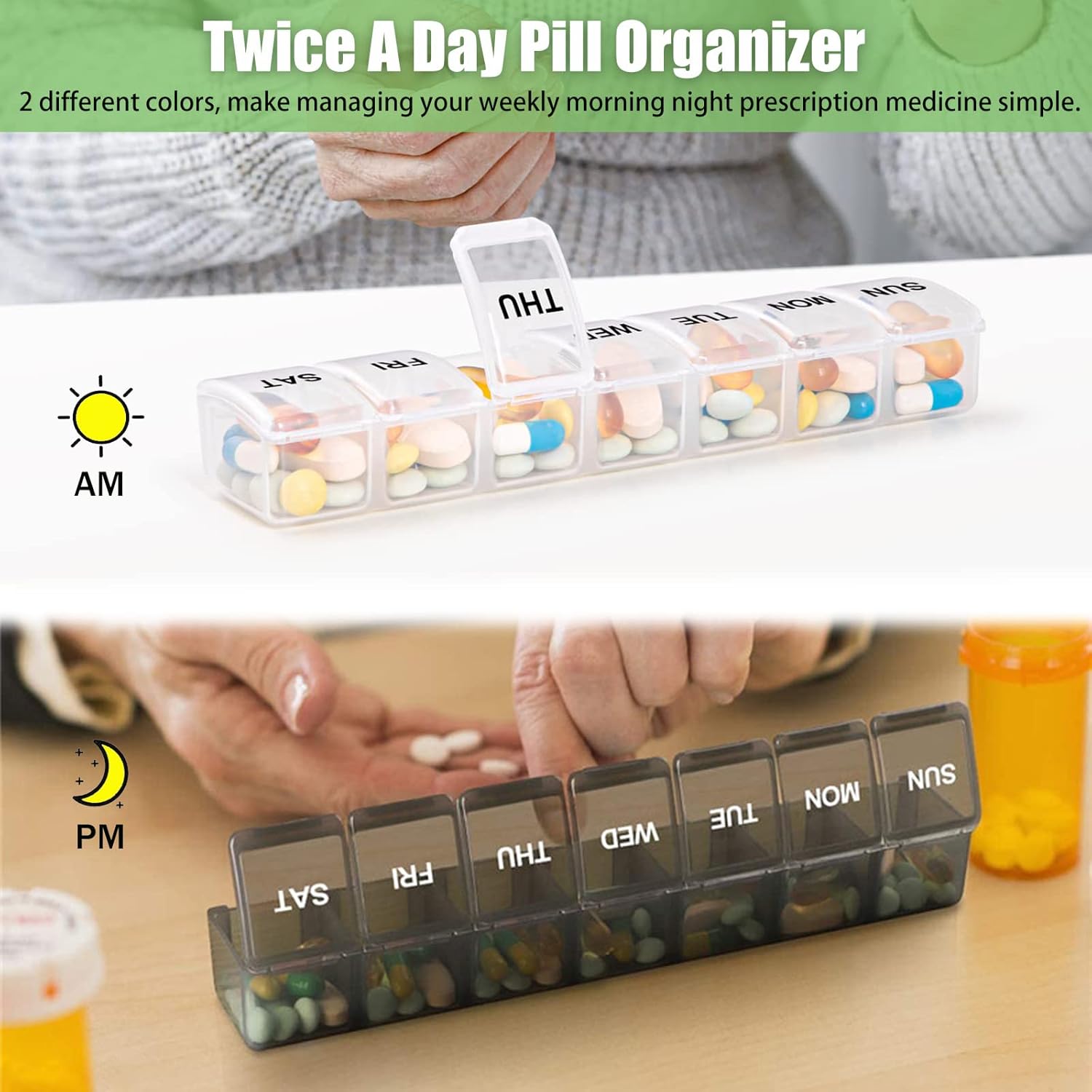 7 Pack TSA Approved Travel Luggage Tag and 2 Pack Weekly Pill Organizer V1258-DP02-B-1365