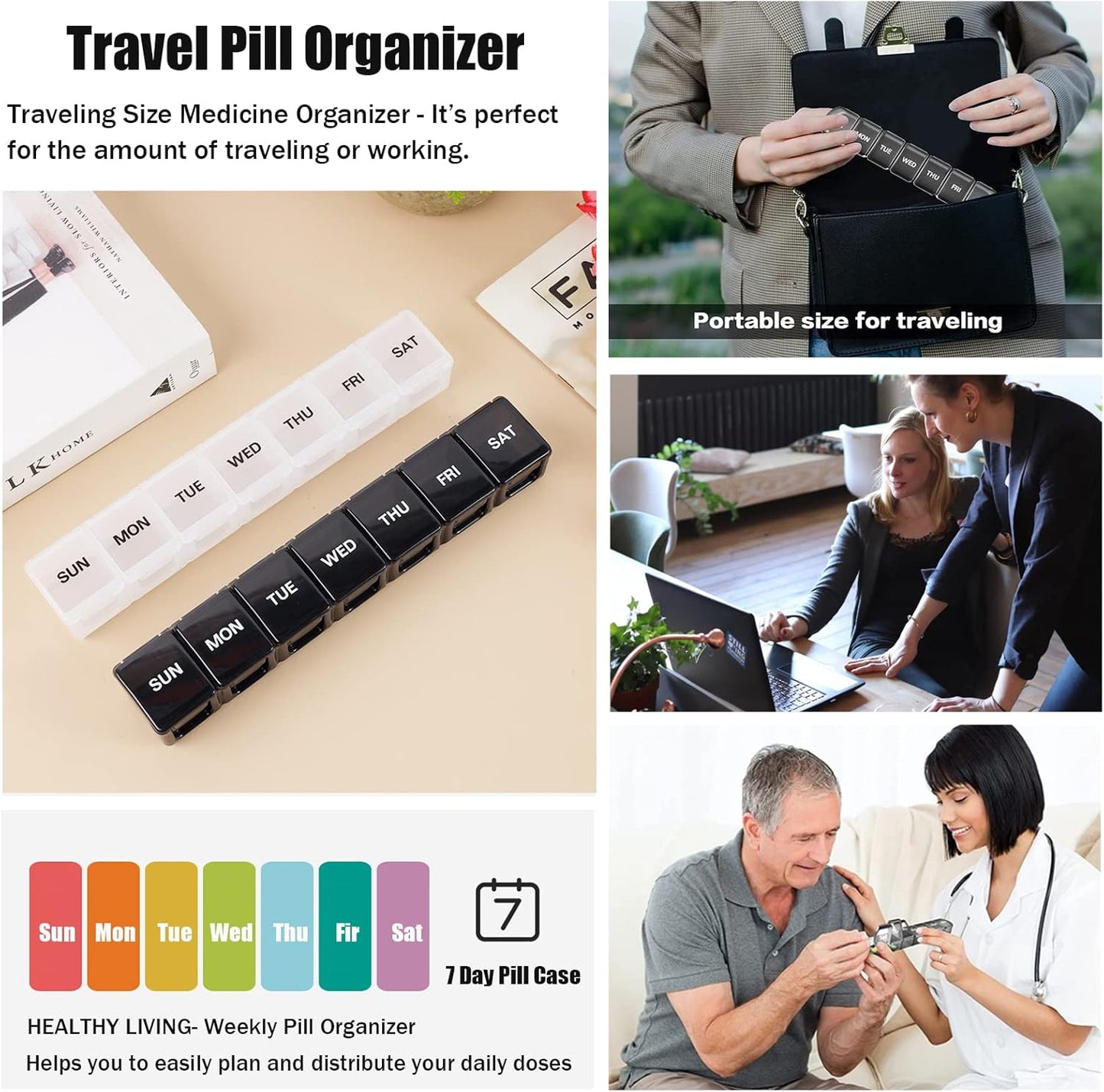 7 Pack TSA Approved Travel Luggage Tag and 2 Pack Weekly Pill Organizer V1258-DP02-B-1365