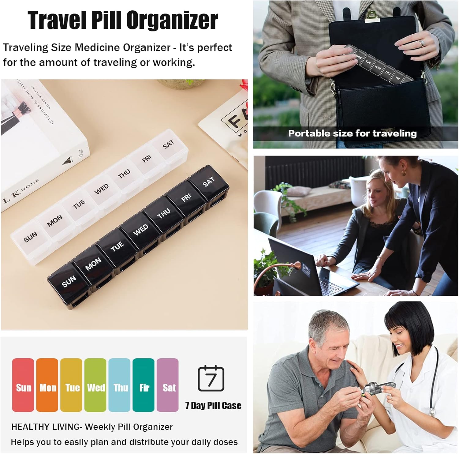 7 Pack TSA Approved Travel Luggage Tag and 2 Pack Weekly Pill Organizer V1258-DP02-B-1365