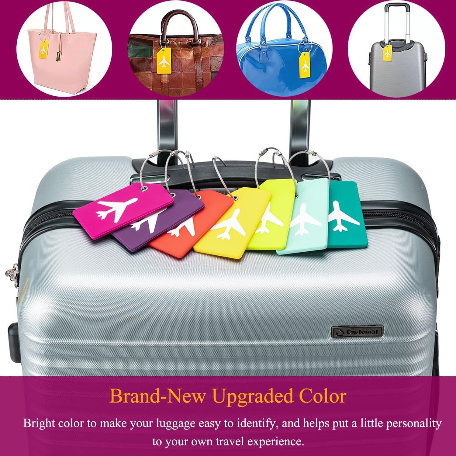 Mini Jewelry Travel Case and 7 Pack Silice Luggage Tag Travel Suitcase Tags with Name ID Card V1258-DP02-B-1366