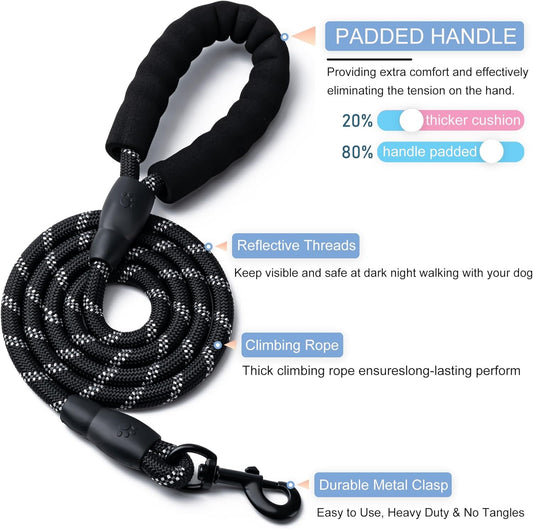 2 Pack Dog Leash, 4/5//6 FT Heavy Duty Nyl Rope Pet Leashes with Comfortable Padded Handle, Reflective Dog V1258-DP02-B-1370