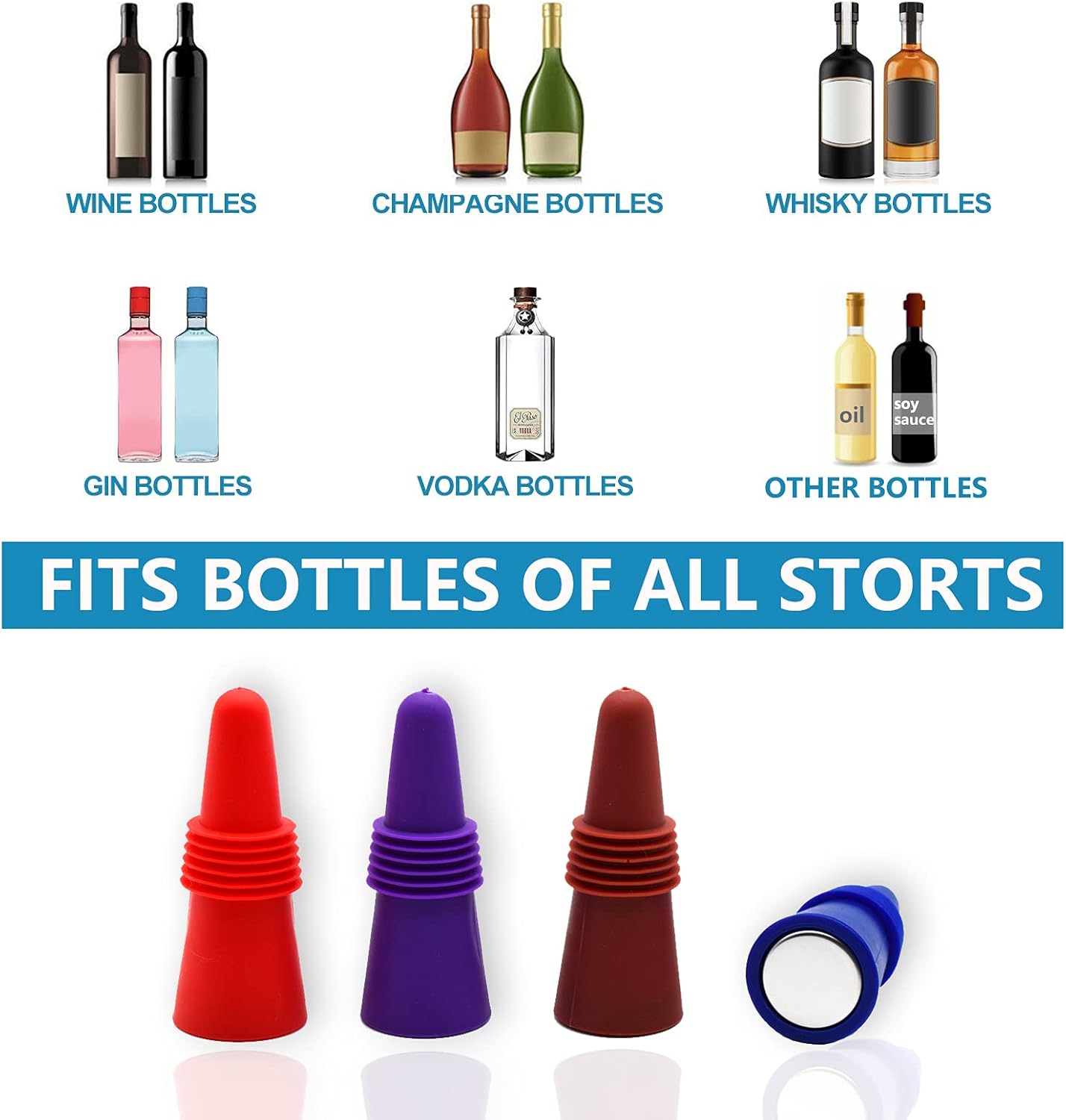 Wine Stoppers Beverage Bottle Sealer Soft Silice Wine Bottle Stoppers Corks with Grip Top for Keeping Wine V1258-DP02-B-1371