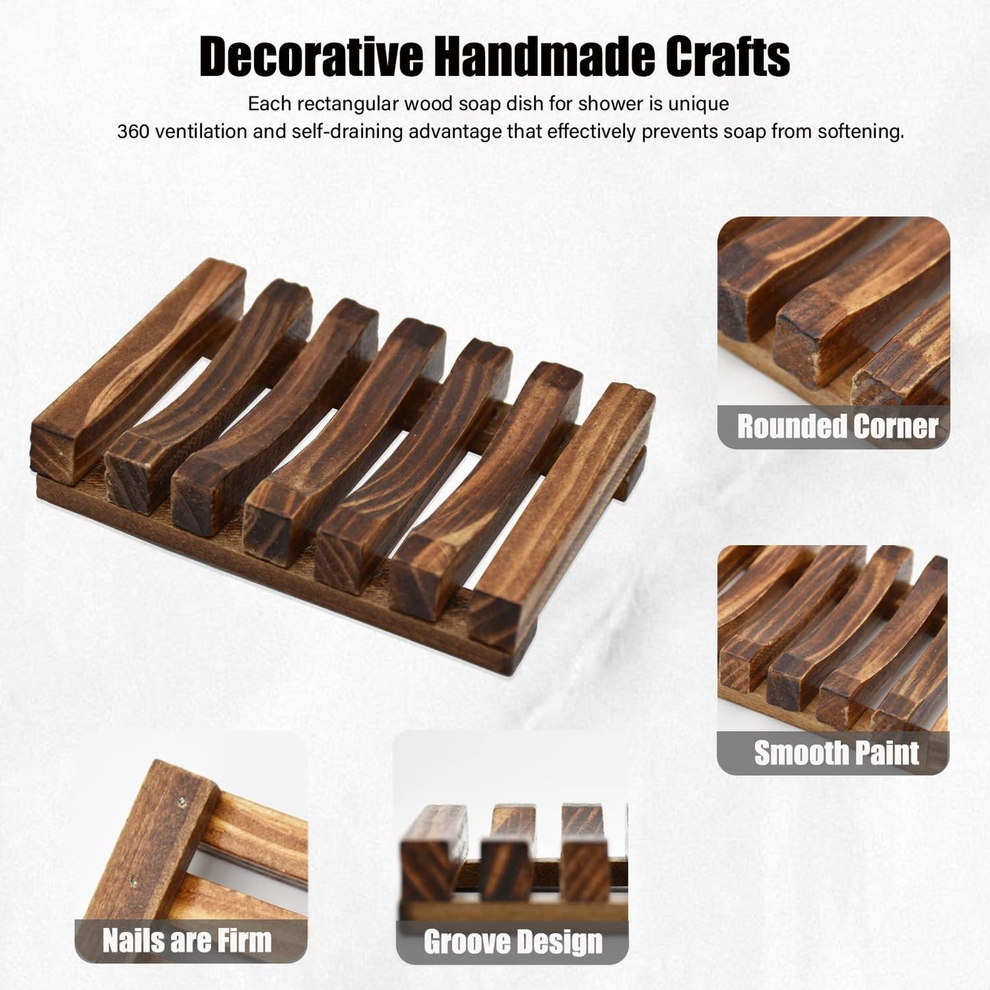 3 Pcs Natural Wooden Soap Dish Holder for Shower, Self Draining Soap Tray for Bathroom, Extend Soaps Life and V1258-DP02-B-1376