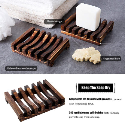 3 Pcs Natural Wooden Soap Dish Holder for Shower, Self Draining Soap Tray for Bathroom, Extend Soaps Life and V1258-DP02-B-1376