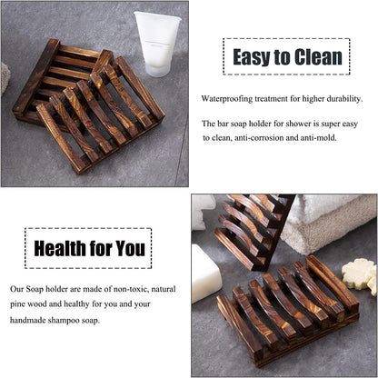 3 Pcs Natural Wooden Soap Dish Holder for Shower, Self Draining Soap Tray for Bathroom, Extend Soaps Life and V1258-DP02-B-1376