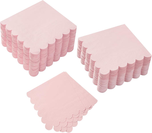 100 Pack Cocktail Napkin 2-Ply Scalloped Edged Dessert Napkins Folded 5 x 5 Inches Disposable Napkins for V1258-DP02-B-1384