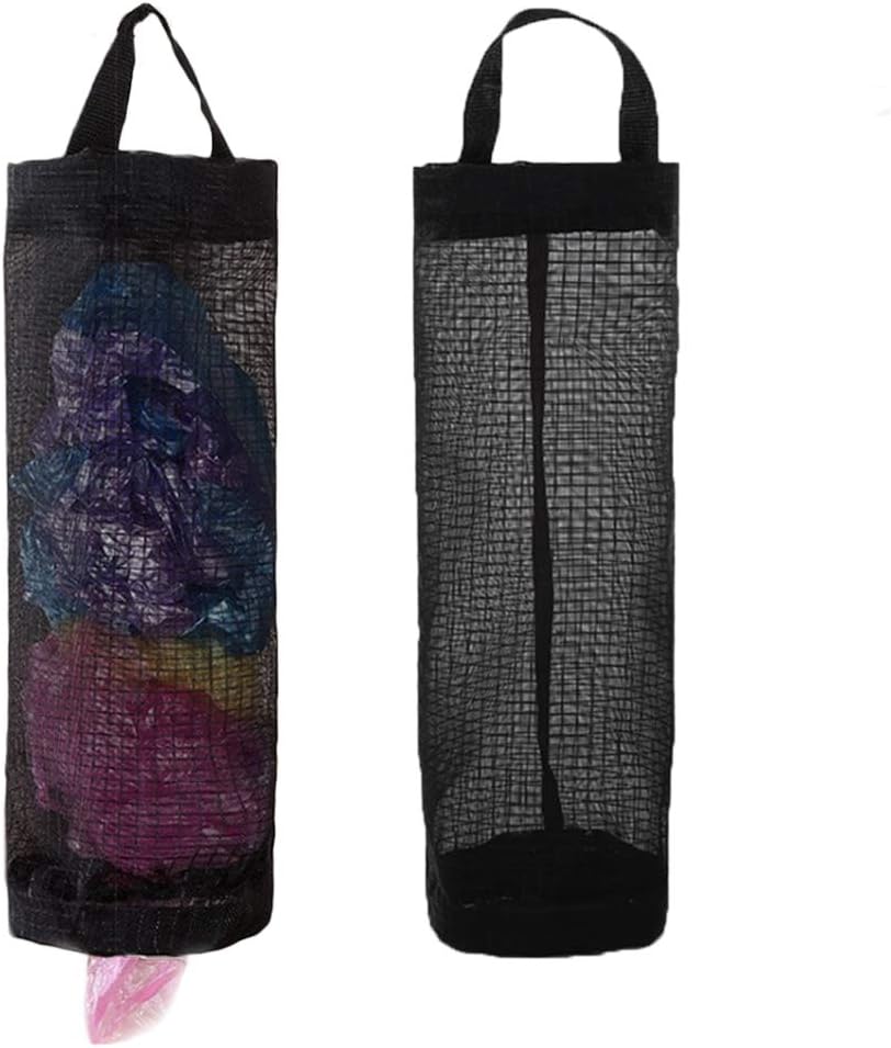 Plastic Bag Holder, Grocery Bag Holder Mesh Hanging Storage Bag Dispenser (Black 2 Packs) V1258-DP02-B-1388