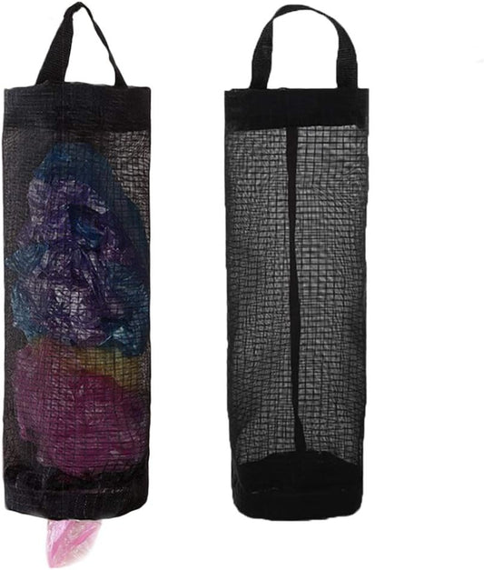 Plastic Bag Holder, Grocery Bag Holder Mesh Hanging Storage Bag Dispenser (Black 2 Packs) V1258-DP02-B-1388