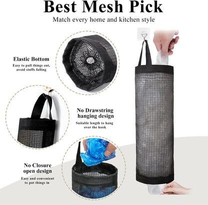 Plastic Bag Holder, Grocery Bag Holder Mesh Hanging Storage Bag Dispenser (Black 2 Packs) V1258-DP02-B-1388