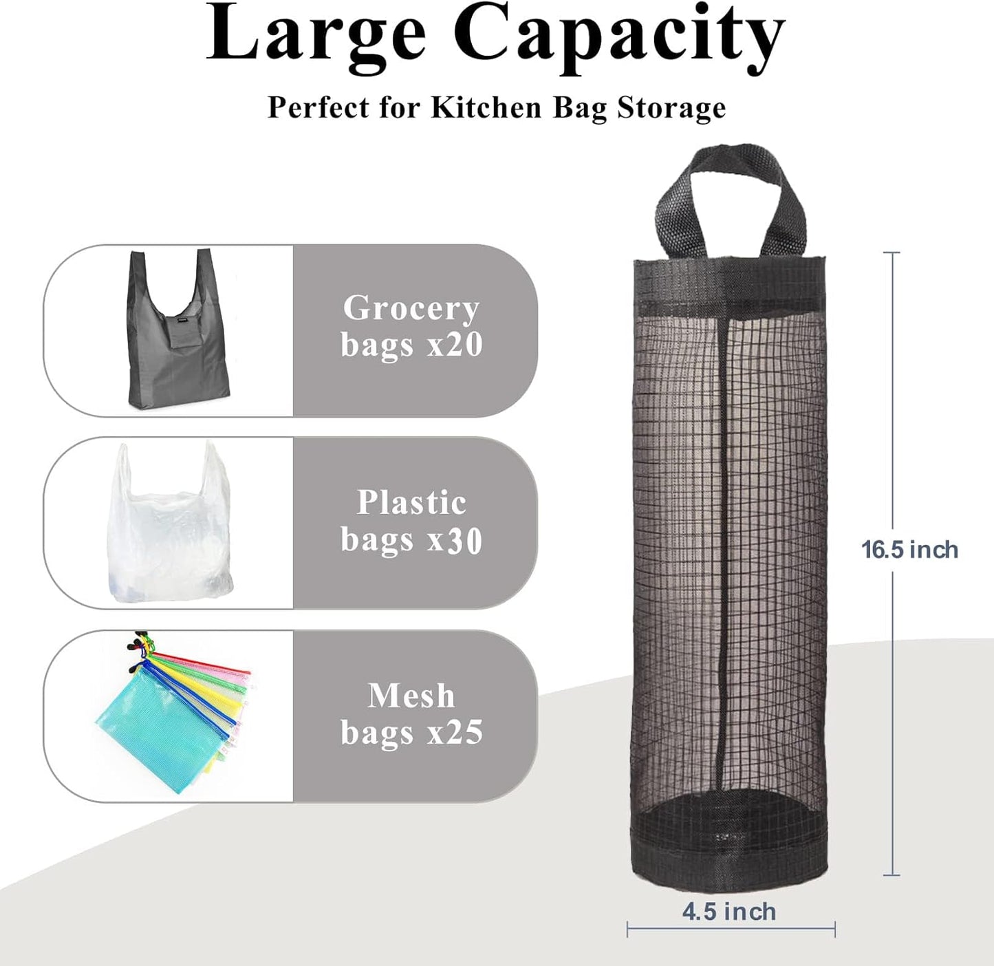 Plastic Bag Holder, Grocery Bag Holder Mesh Hanging Storage Bag Dispenser (Black 2 Packs) V1258-DP02-B-1388