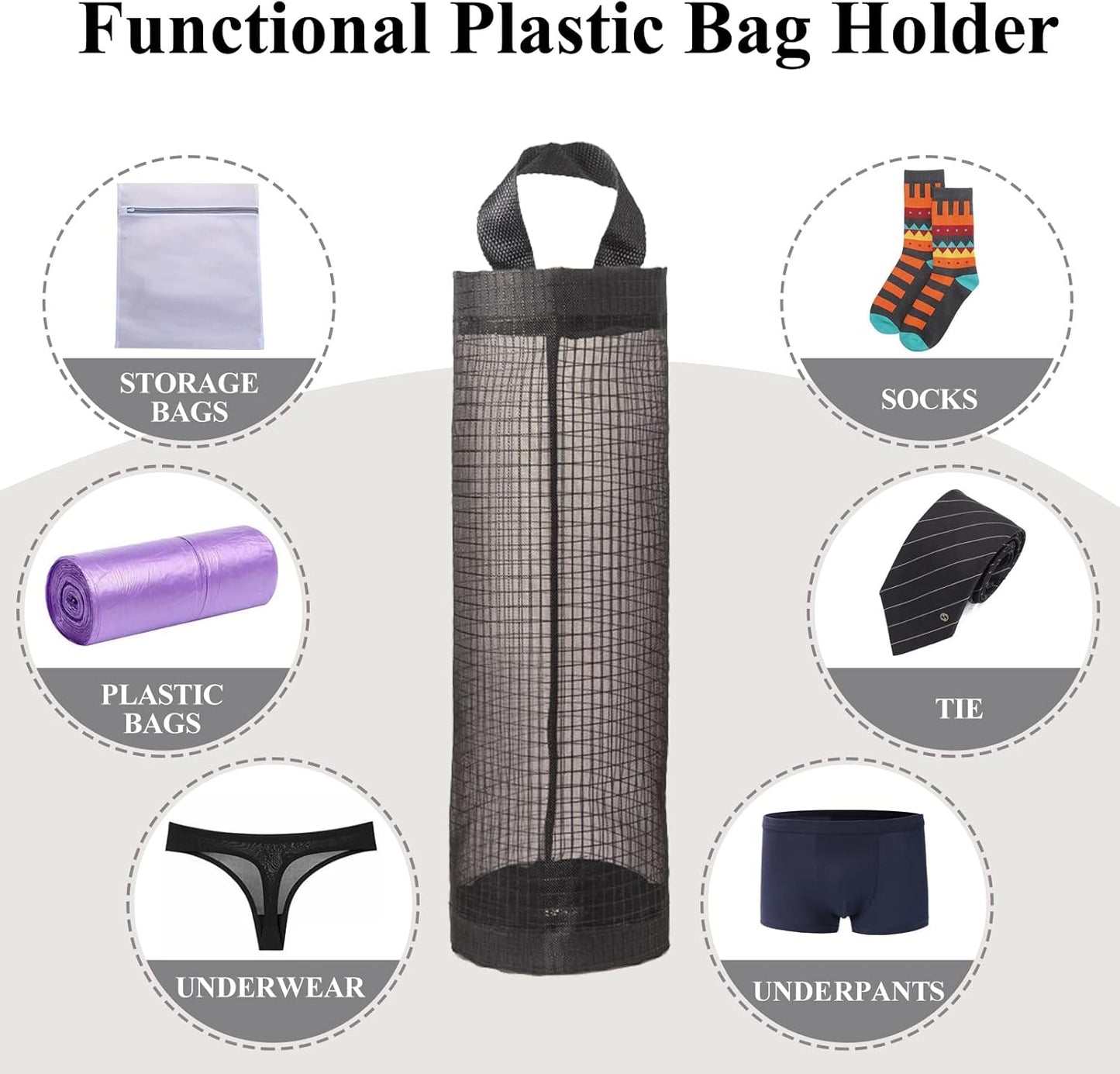 Plastic Bag Holder, Grocery Bag Holder Mesh Hanging Storage Bag Dispenser (Black 2 Packs) V1258-DP02-B-1388